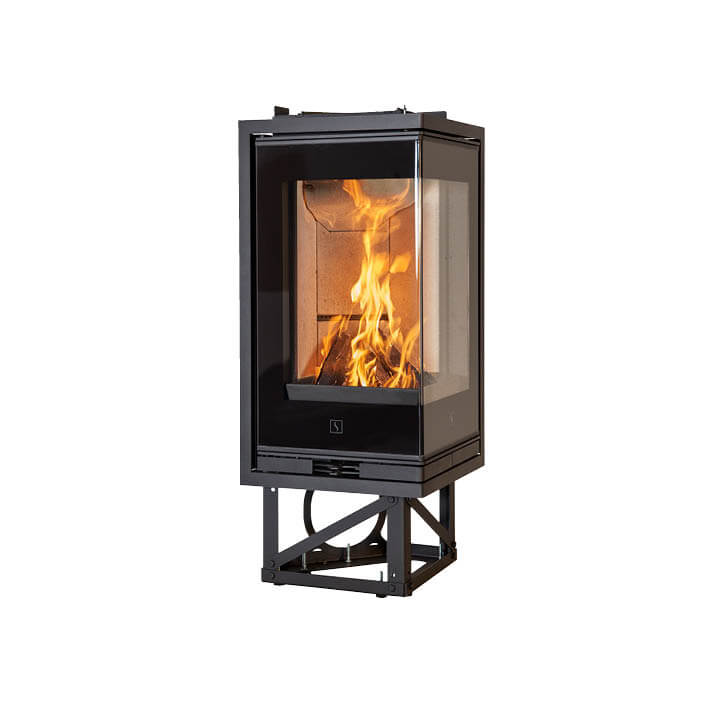 Slim black fireplace insert Scan 1008 with glass on two sides