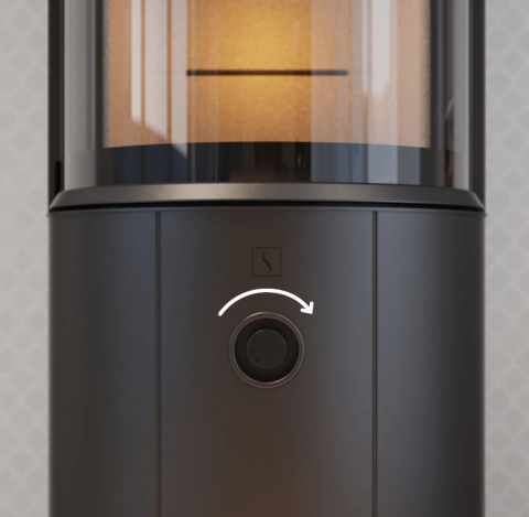 Detailed image of air control on Scan 67 wood stove in a bright interior