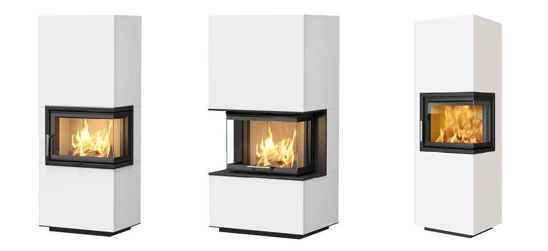 Three complete fireplaces with fireplace insert and fireplace surround