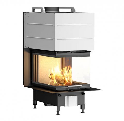 Oblong fireplace insert Scan 5005 FRL with glass on three sides and lift-up door